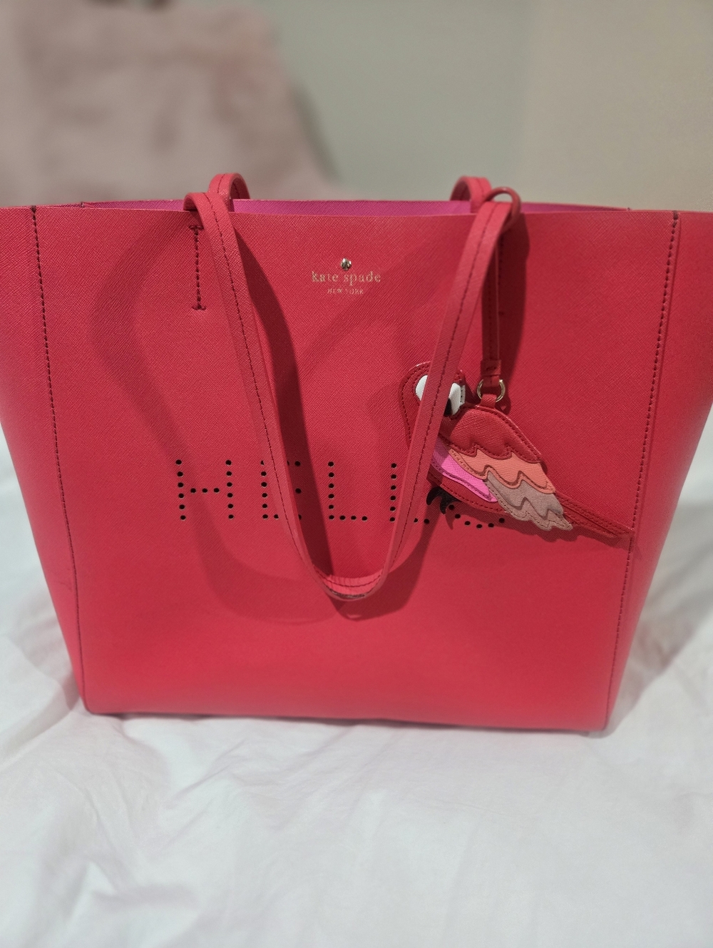 kate spade Hot Pink Leather Tote with Wing Charm